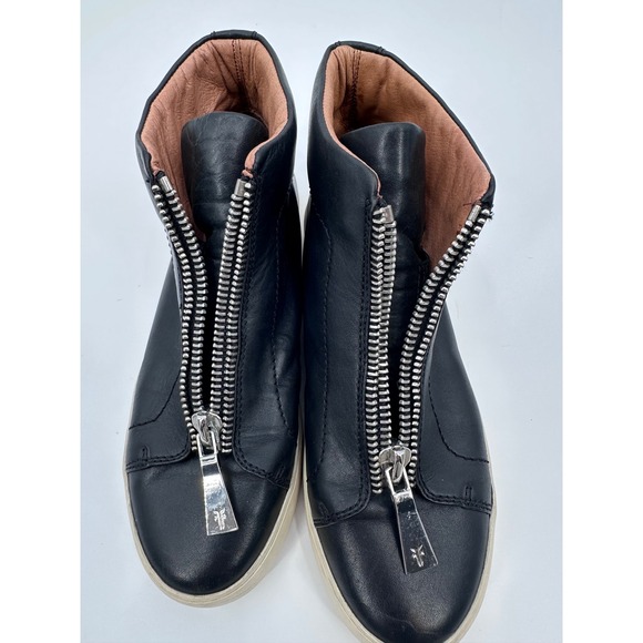 Frye Leather High‎ Top Zip Sneakers Black Platform Casual Shoes - Picture 3 of 8